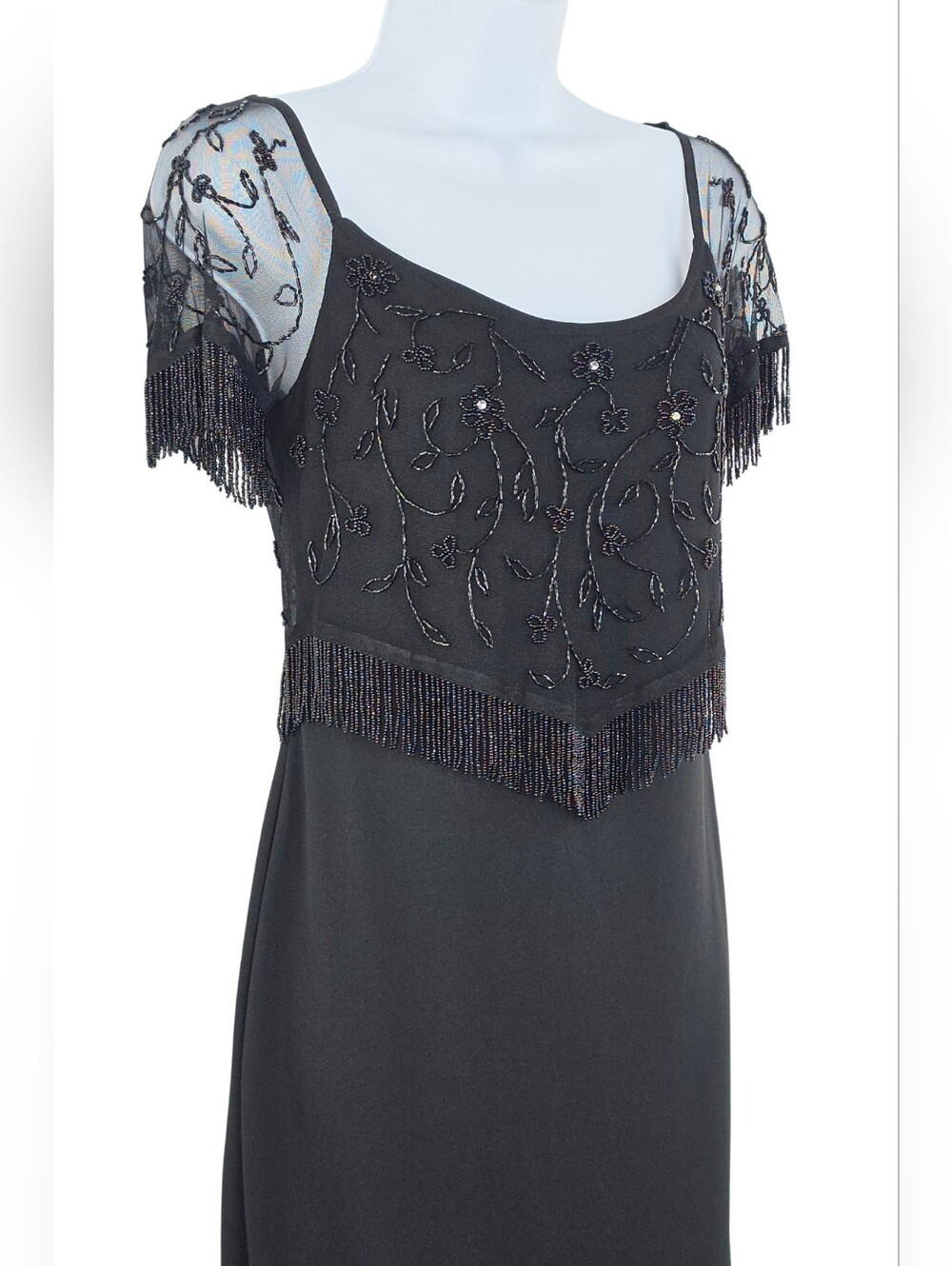 Vtg. Stenay Beaded Fringe Black Size 4 Evening Dress 3993-